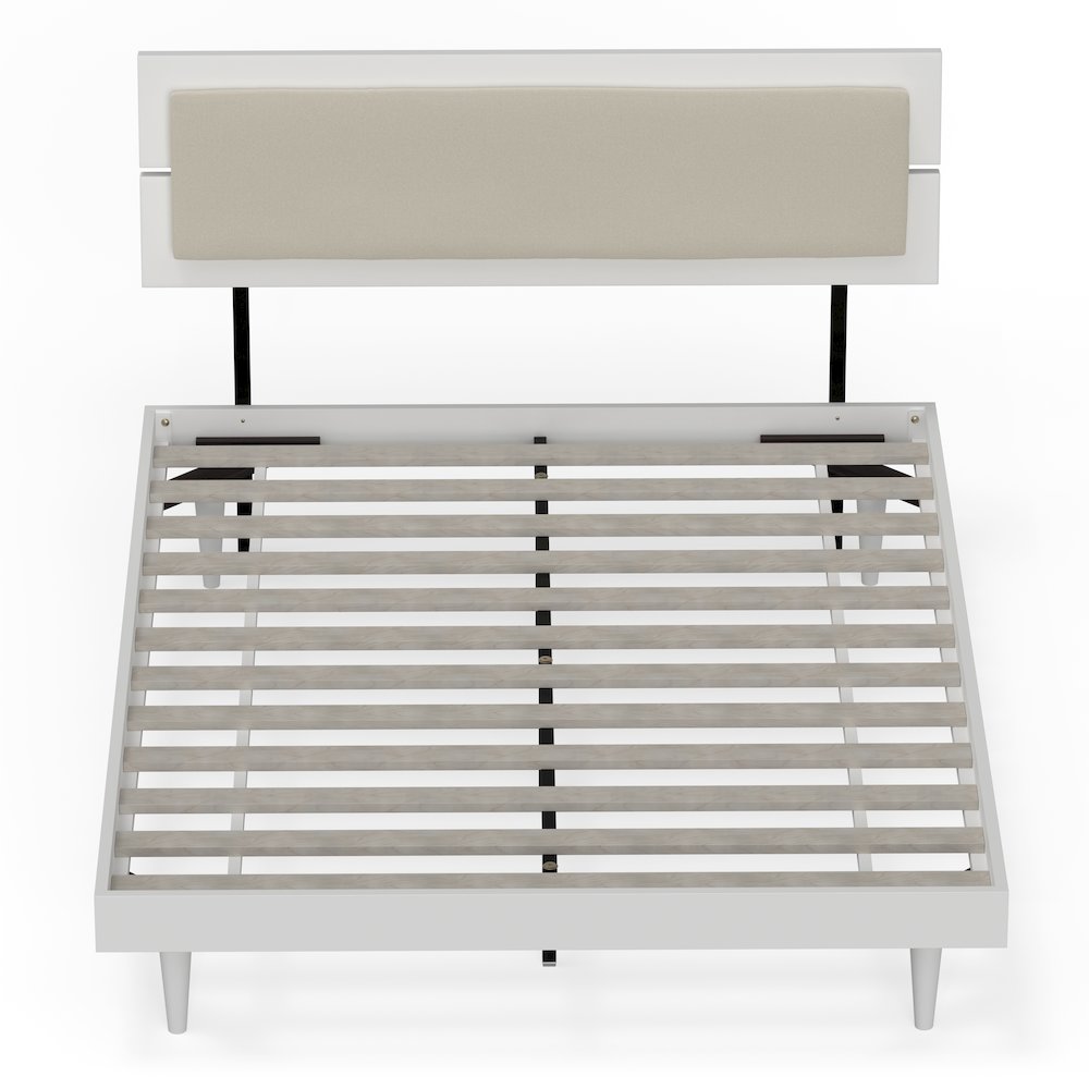 Benoni Queen Wooden Bed with Taupe Cushion White
