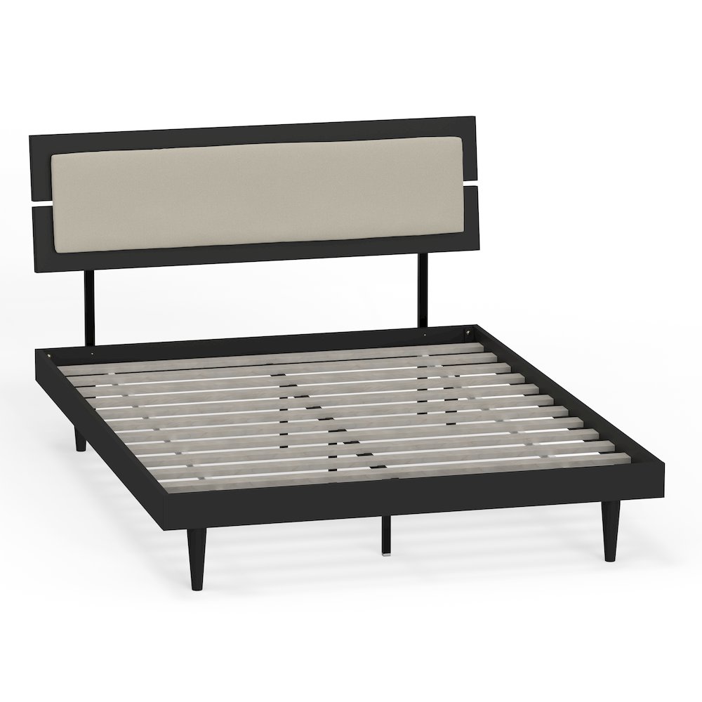 Benoni Queen Wooden Bed with Taupe Cushion Black