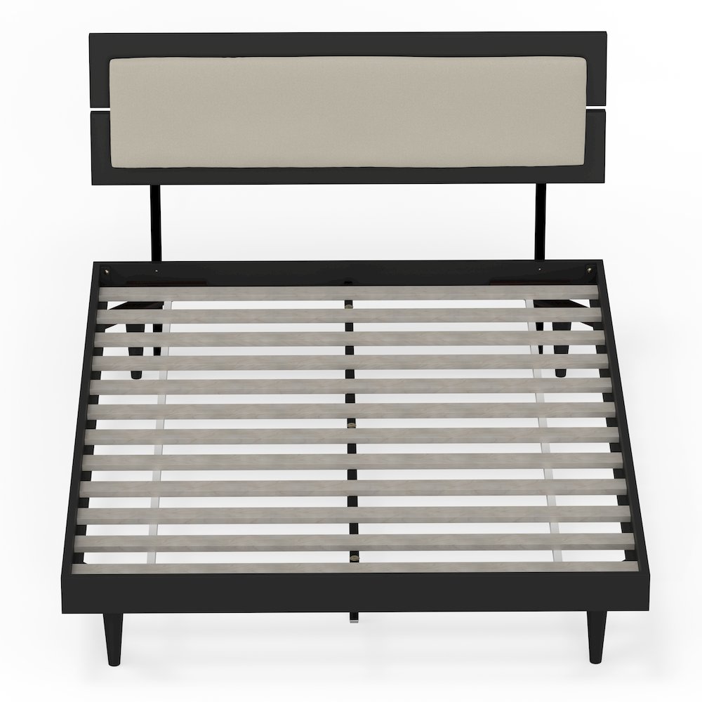 Benoni Queen Wooden Bed with Taupe Cushion Black