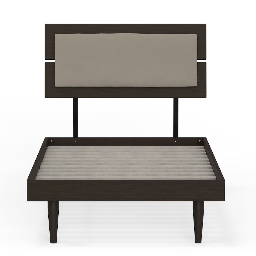 Benoni Twin Wooden Bed with Taupe Cushion Walnut