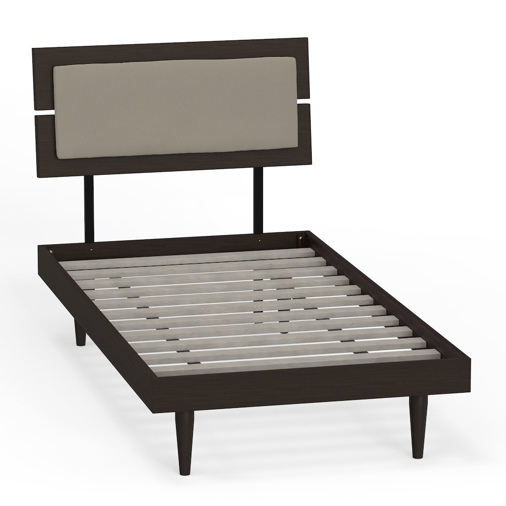 Benoni Twin Wooden Bed with Taupe Cushion Walnut