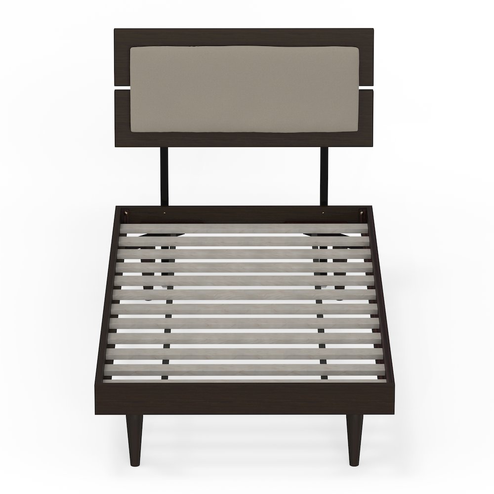 Benoni Twin Wooden Bed with Taupe Cushion Walnut