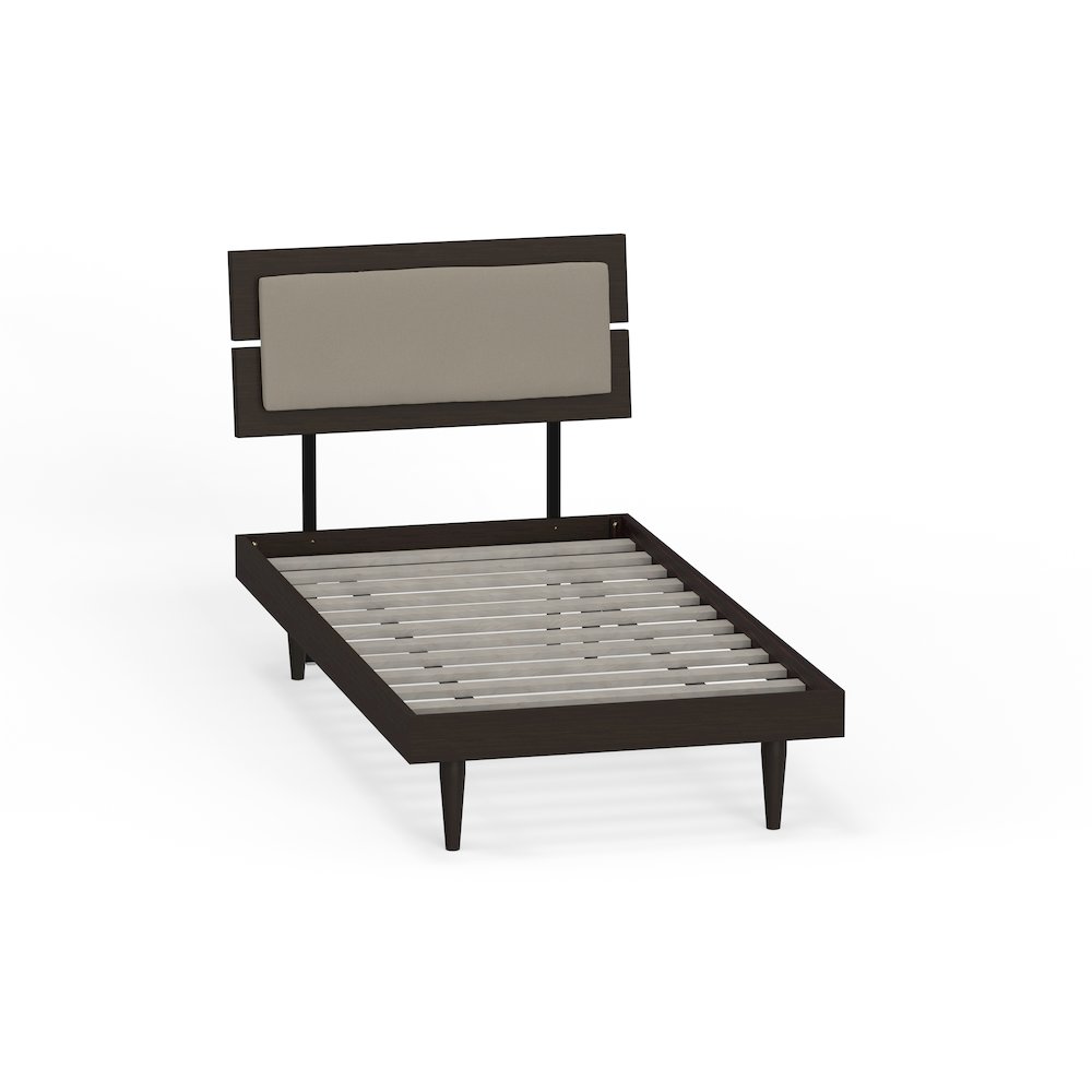 Benoni Twin Wooden Bed with Taupe Cushion Walnut