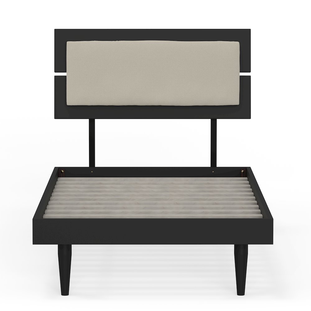 Benoni Twin Wooden Bed with Taupe Cushion Black