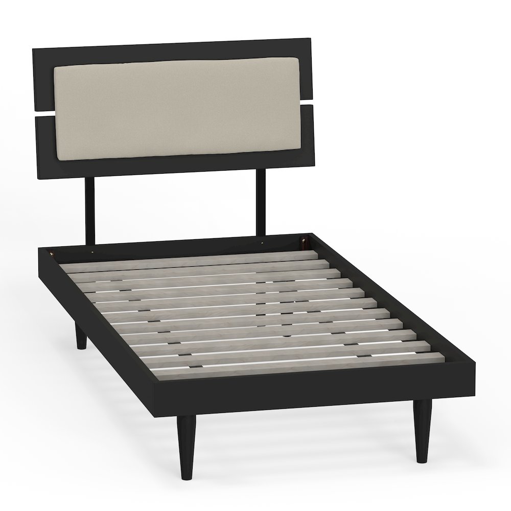 Benoni Twin Wooden Bed with Taupe Cushion Black