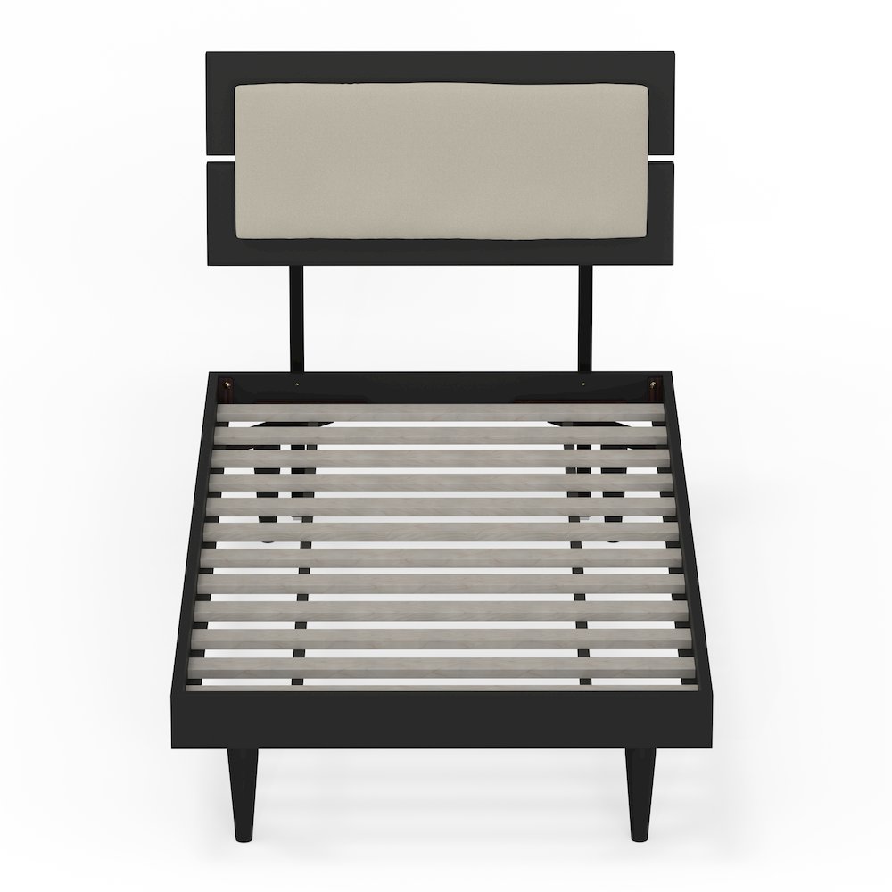 Benoni Twin Wooden Bed with Taupe Cushion Black