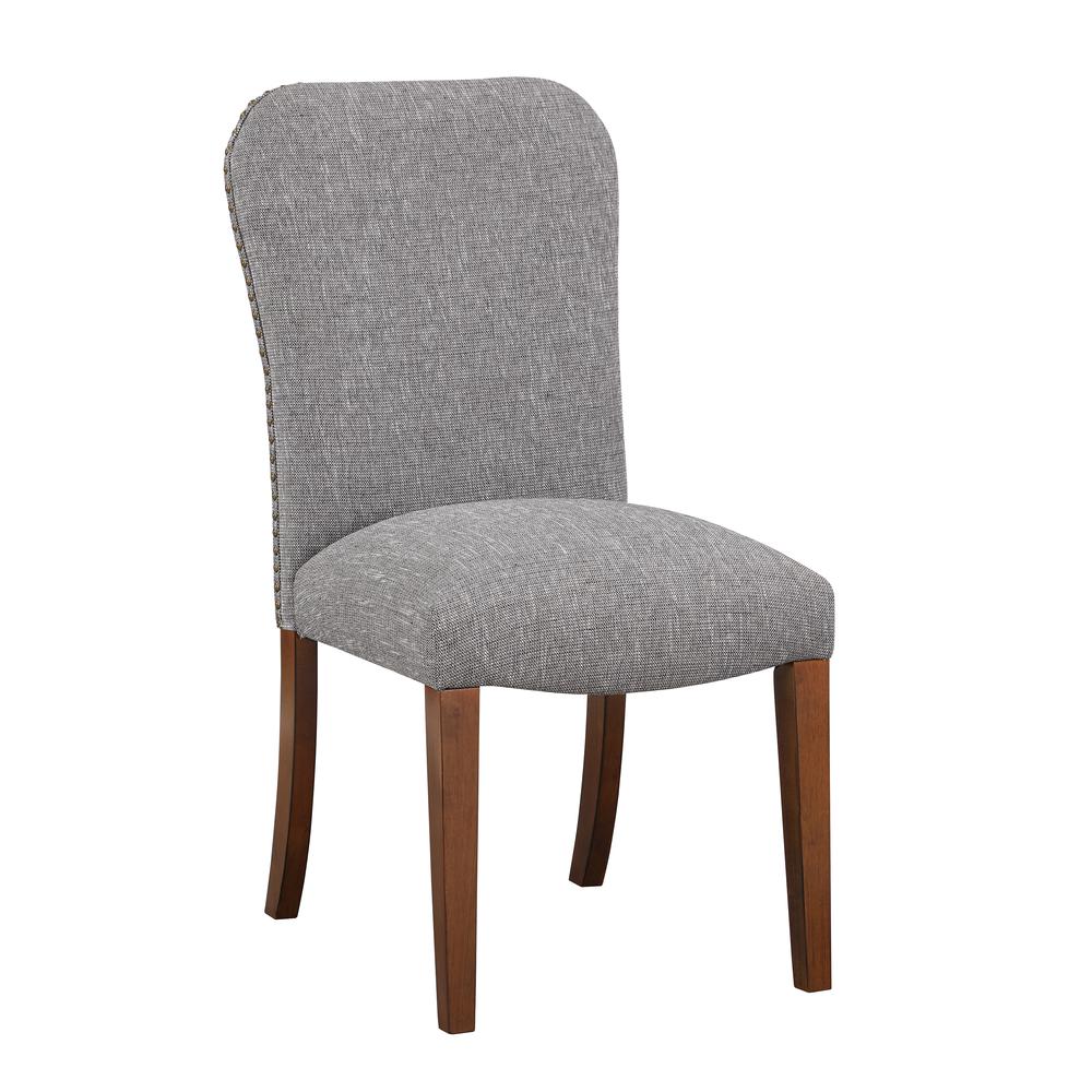 Salina Ashen Grey Dining Chair in Performance Fabric with Nail Heads – set of 2
