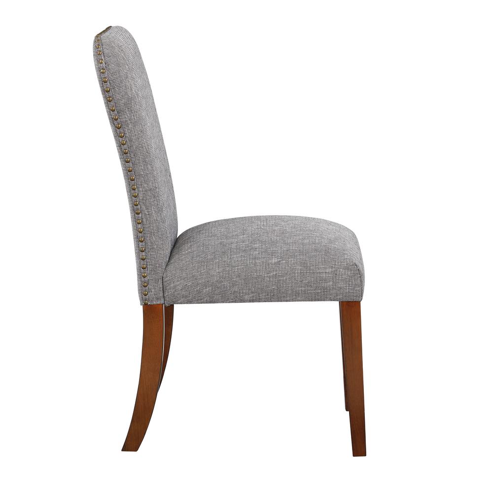 Salina Ashen Grey Dining Chair in Performance Fabric with Nail Heads – set of 2