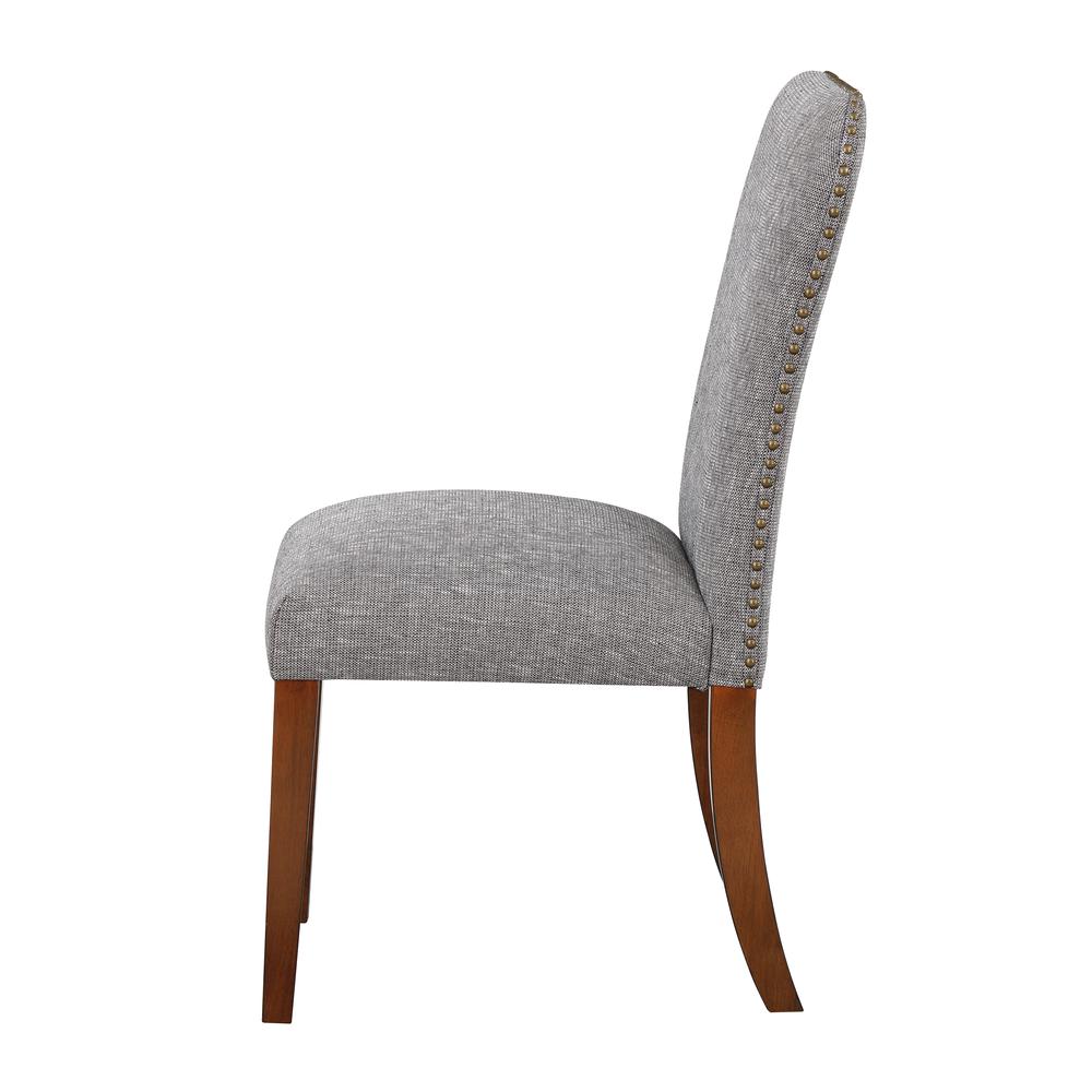Salina Ashen Grey Dining Chair in Performance Fabric with Nail Heads – set of 2