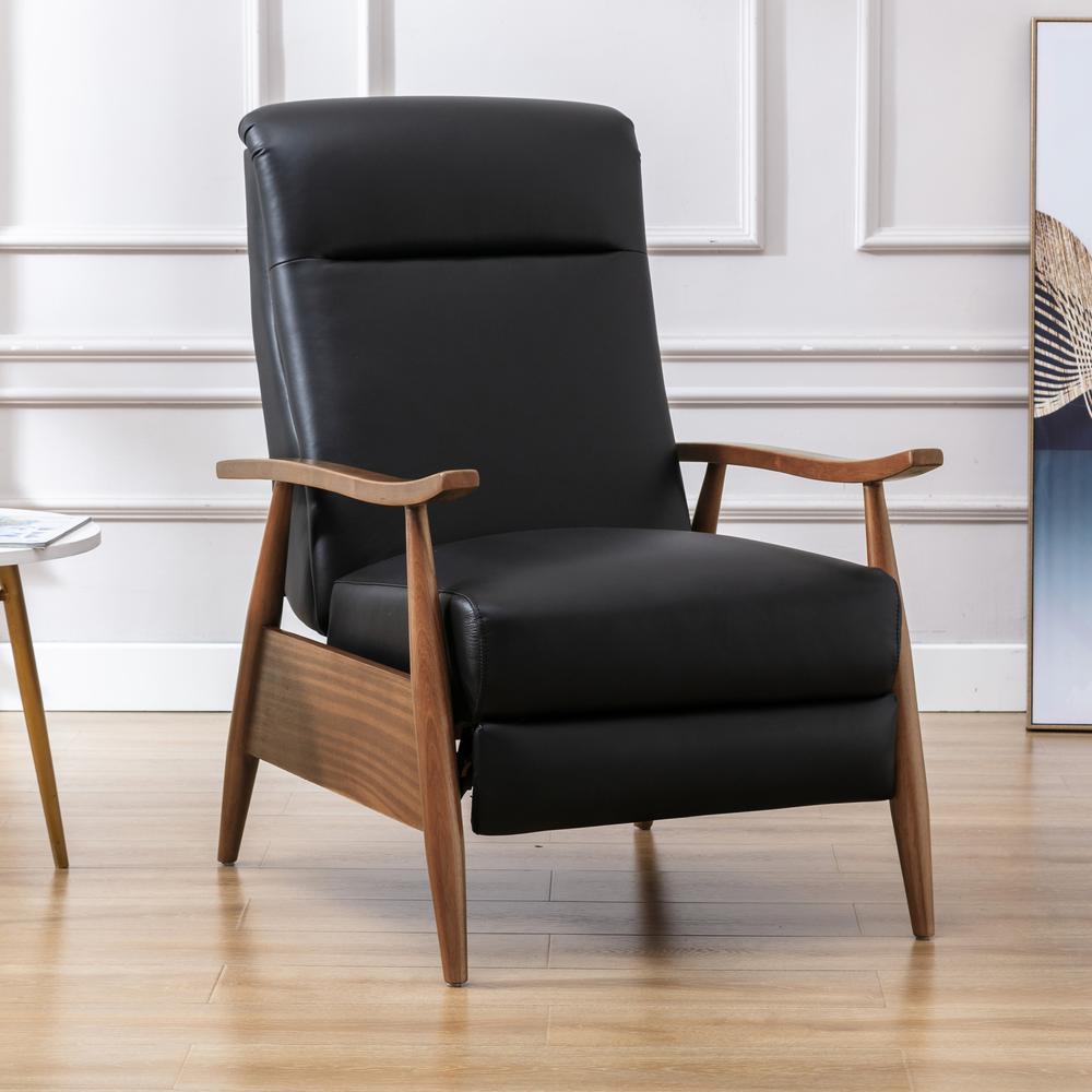 Fairview Leather Wood Arm Push Back Recliner – Black