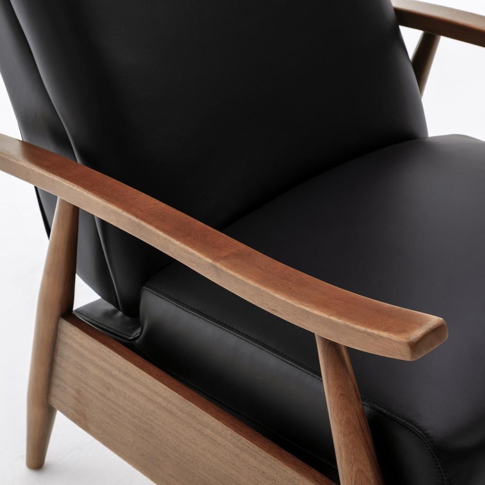 Fairview Leather Wood Arm Push Back Recliner – Black