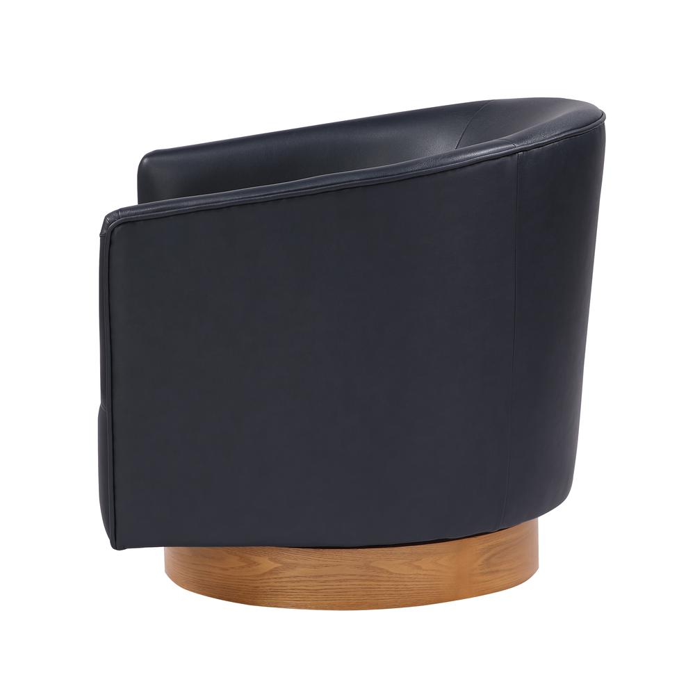Irving Midnight Blue Faux Leather Wood Base Barrel Swivel Chair
