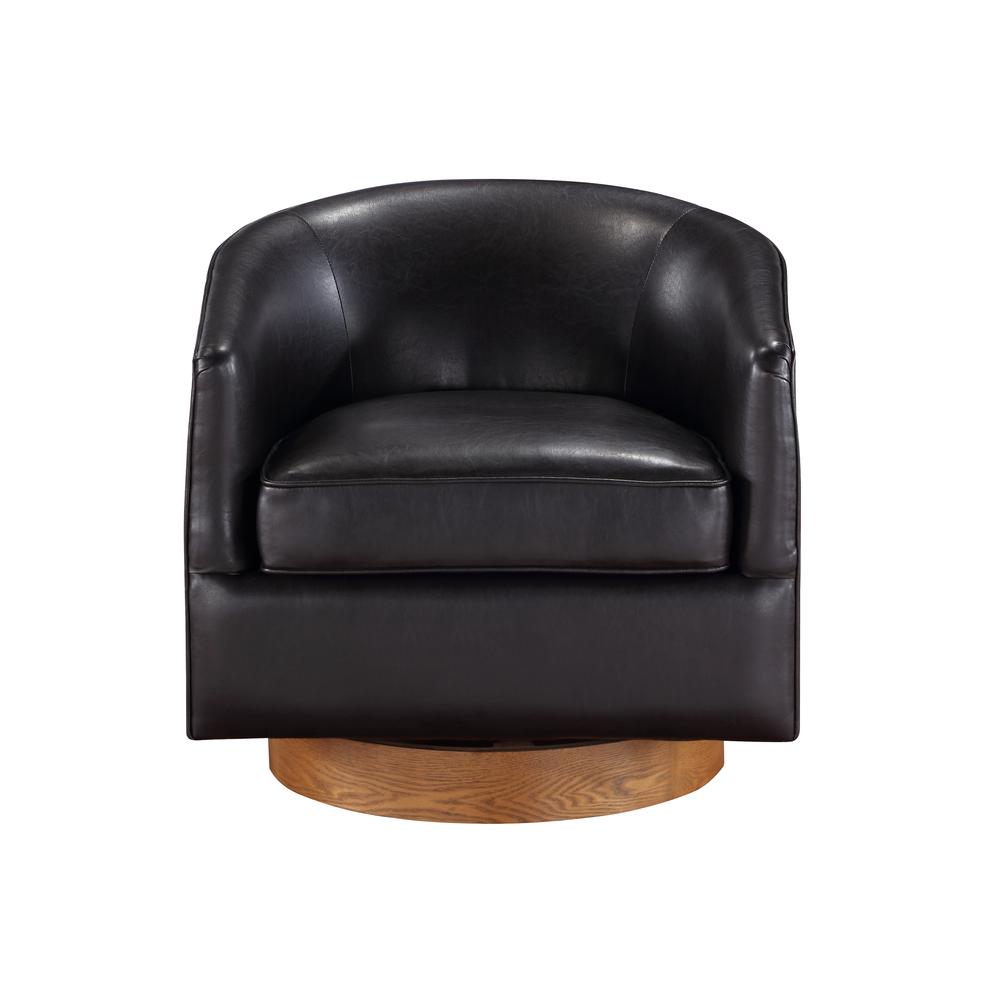 Irving Brown Faux Leather Wood Base Barrel Swivel Chair