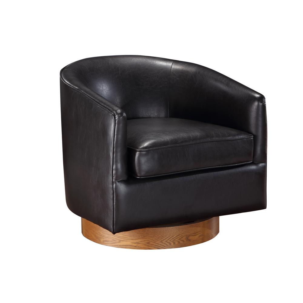 Irving Brown Faux Leather Wood Base Barrel Swivel Chair