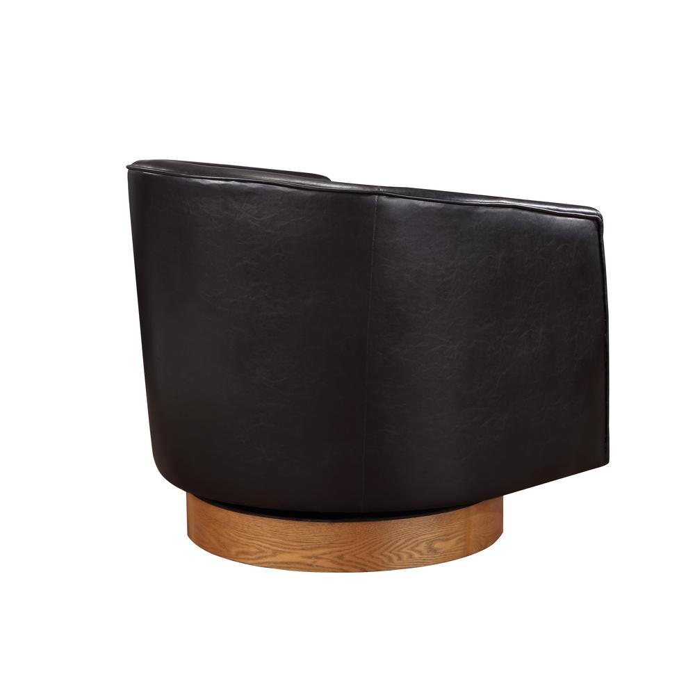 Irving Brown Faux Leather Wood Base Barrel Swivel Chair