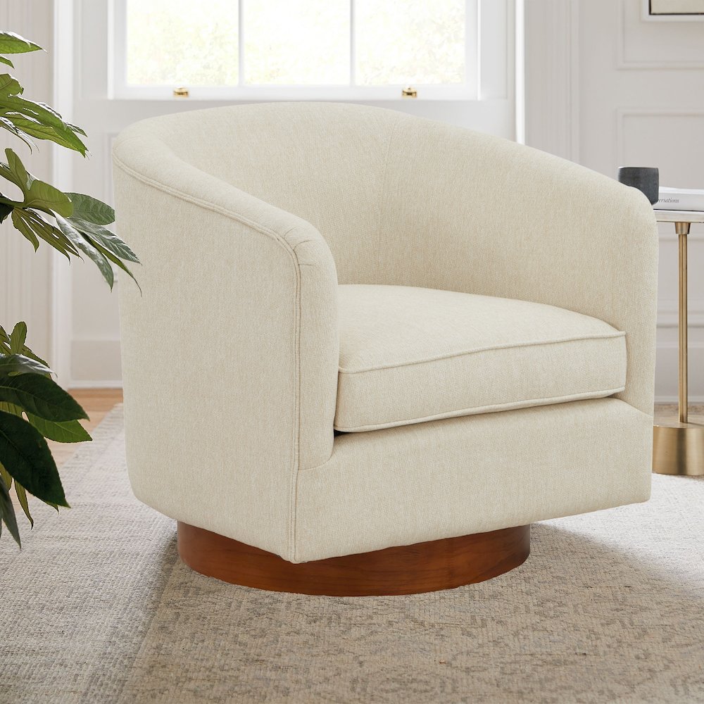 Muriel Beige Fabric Wood Base Swivel Chair