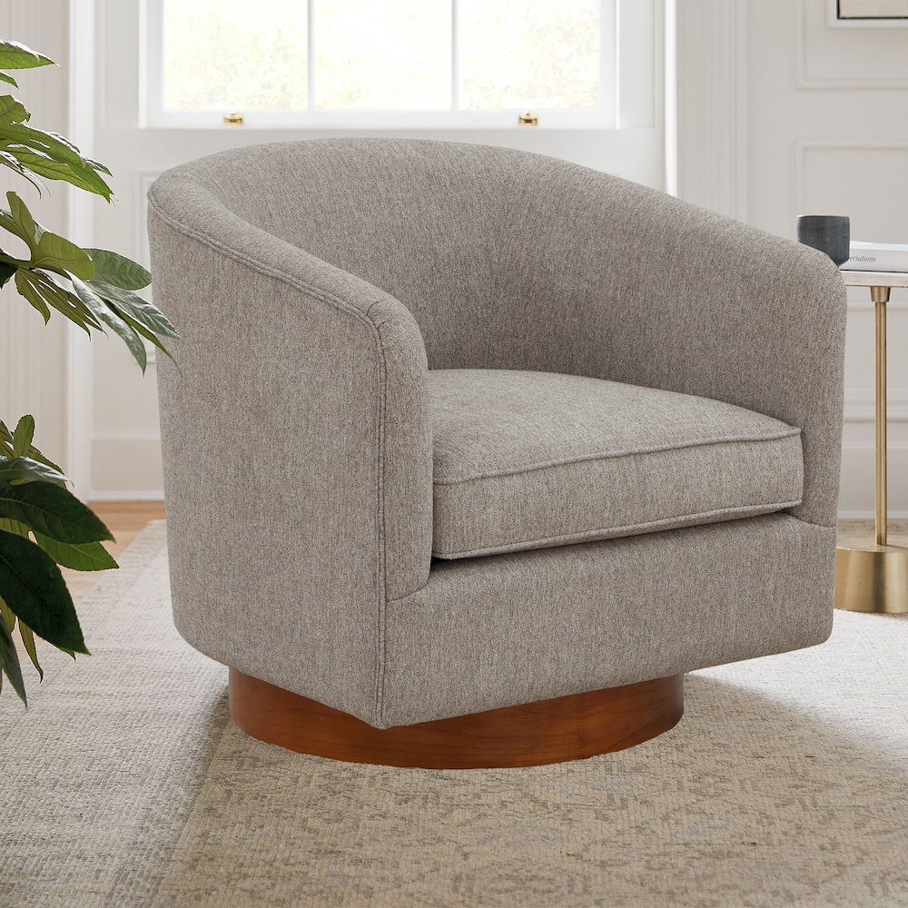 Muriel Gray Mist Fabric Wood Base Swivel Chair