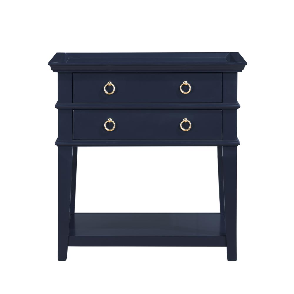 Clara Midnight Blue 2-Drawer Tray Top Nightstand