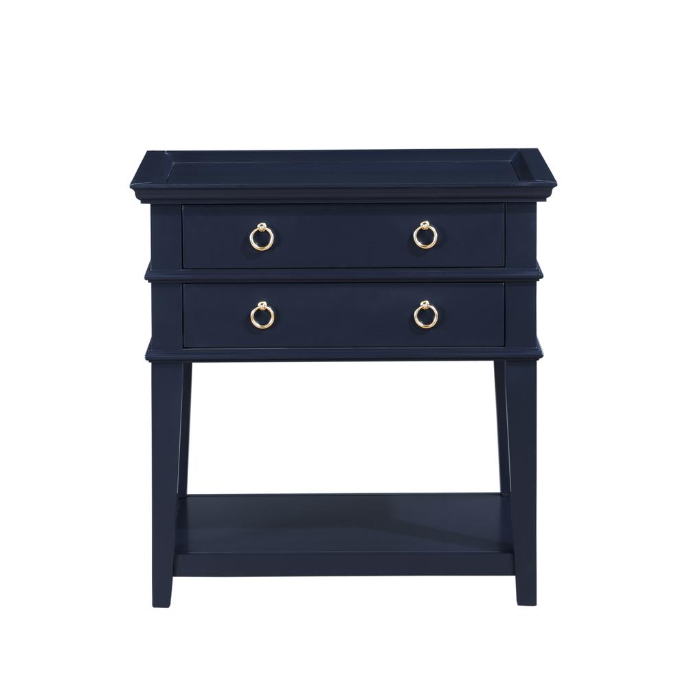 Clara Midnight Blue 2-Drawer Tray Top Nightstand