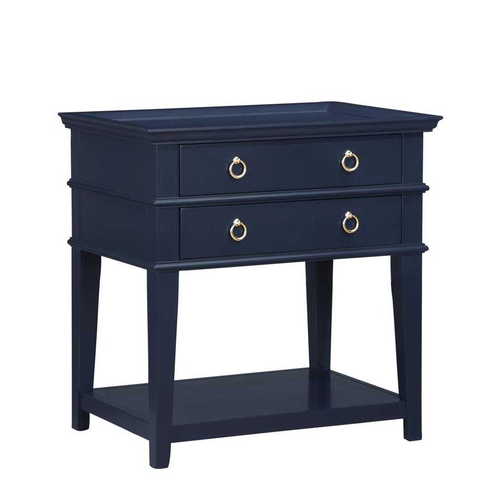 Clara Midnight Blue 2-Drawer Tray Top Nightstand