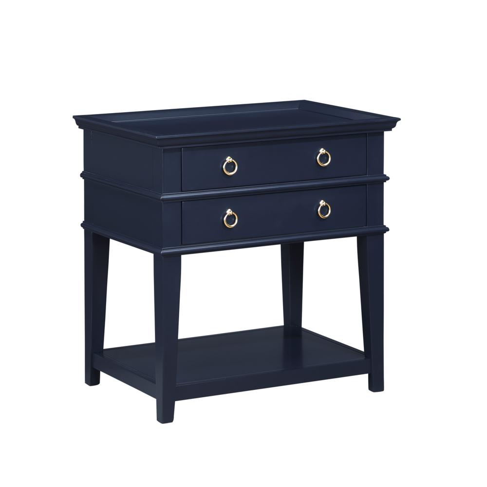 Clara Midnight Blue 2-Drawer Tray Top Nightstand