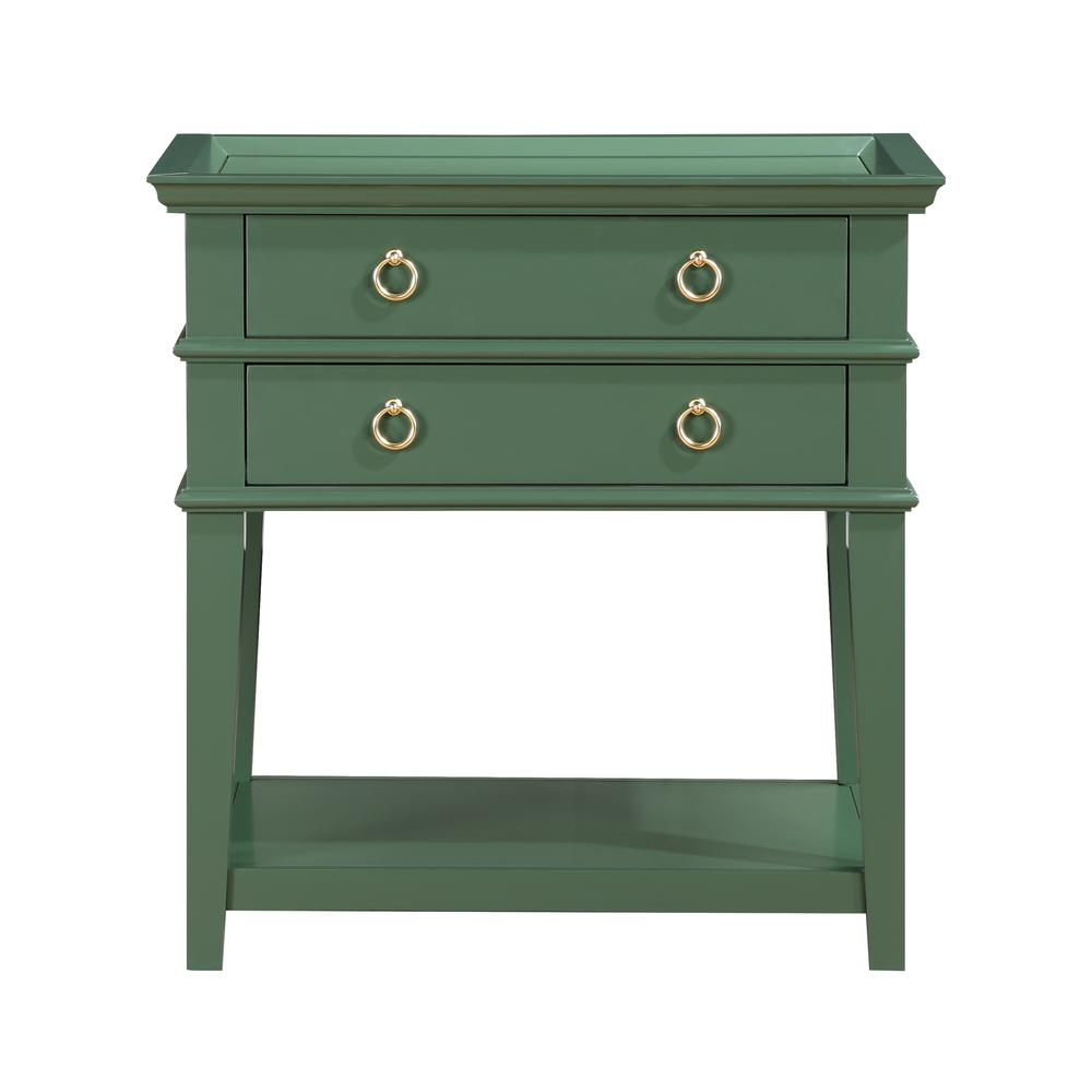 Clara Vintage Green 2-Drawer Tray Top Nightstand