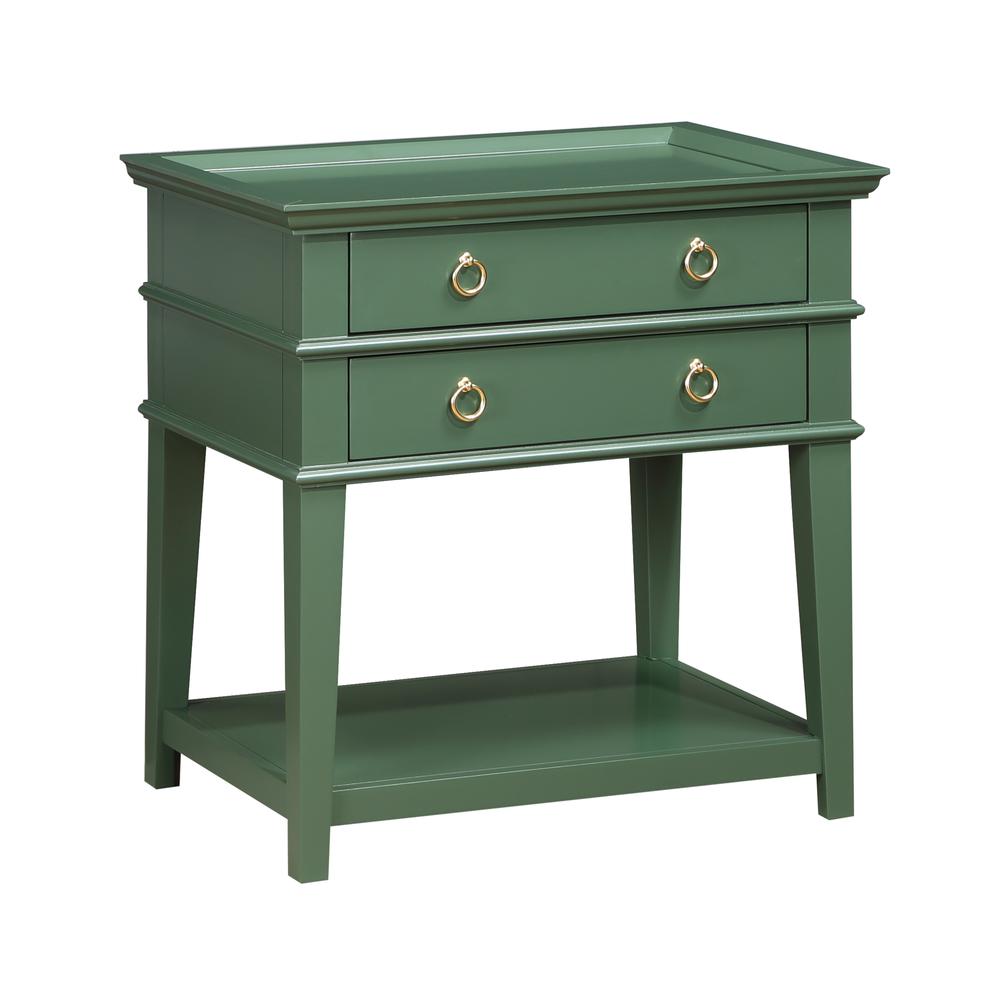 Clara Vintage Green 2-Drawer Tray Top Nightstand