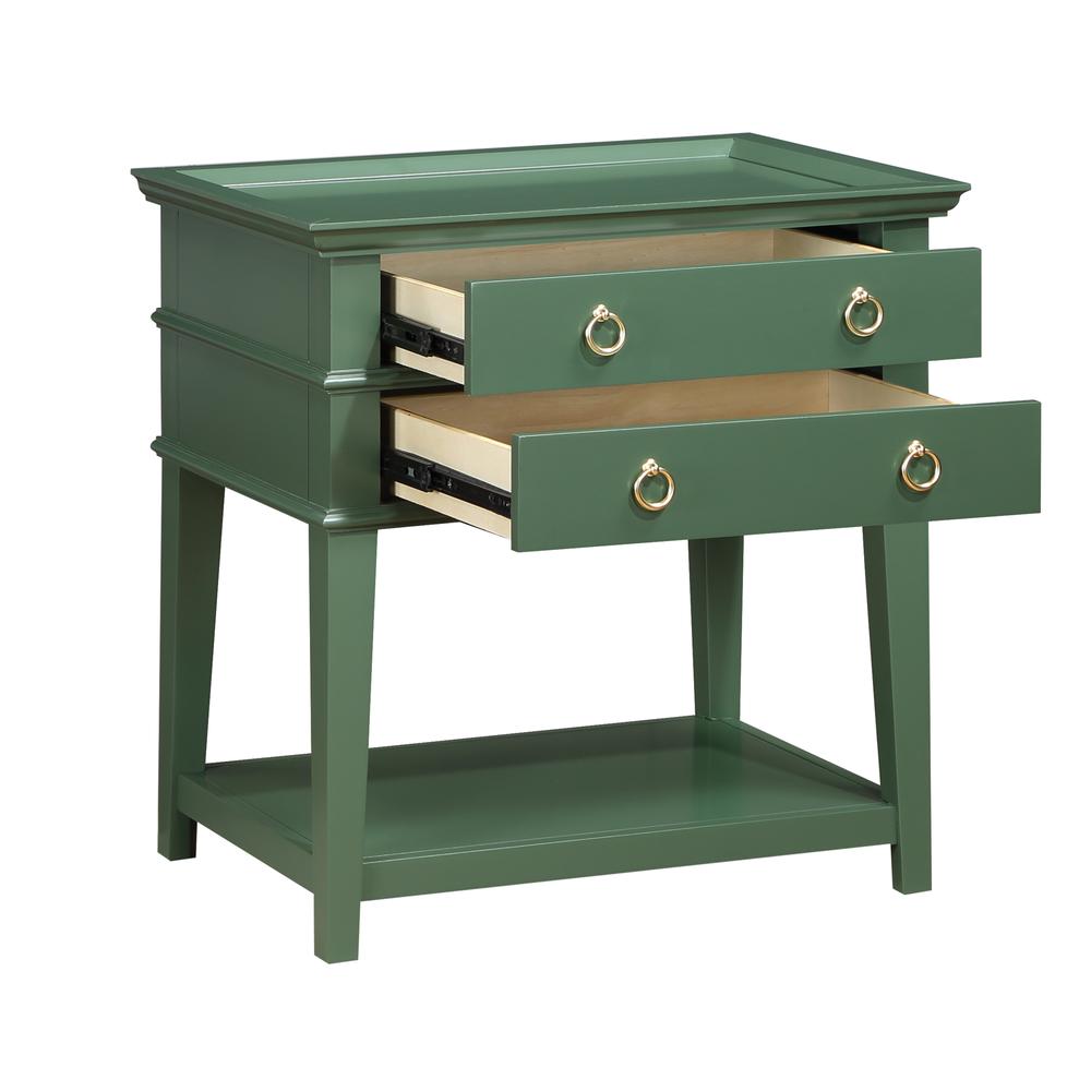 Clara Vintage Green 2-Drawer Tray Top Nightstand