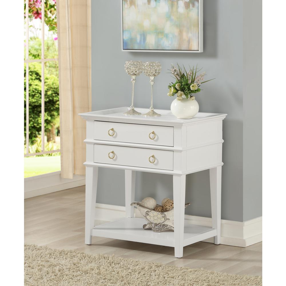 Clara White 2-Drawer Tray Top Nightstand