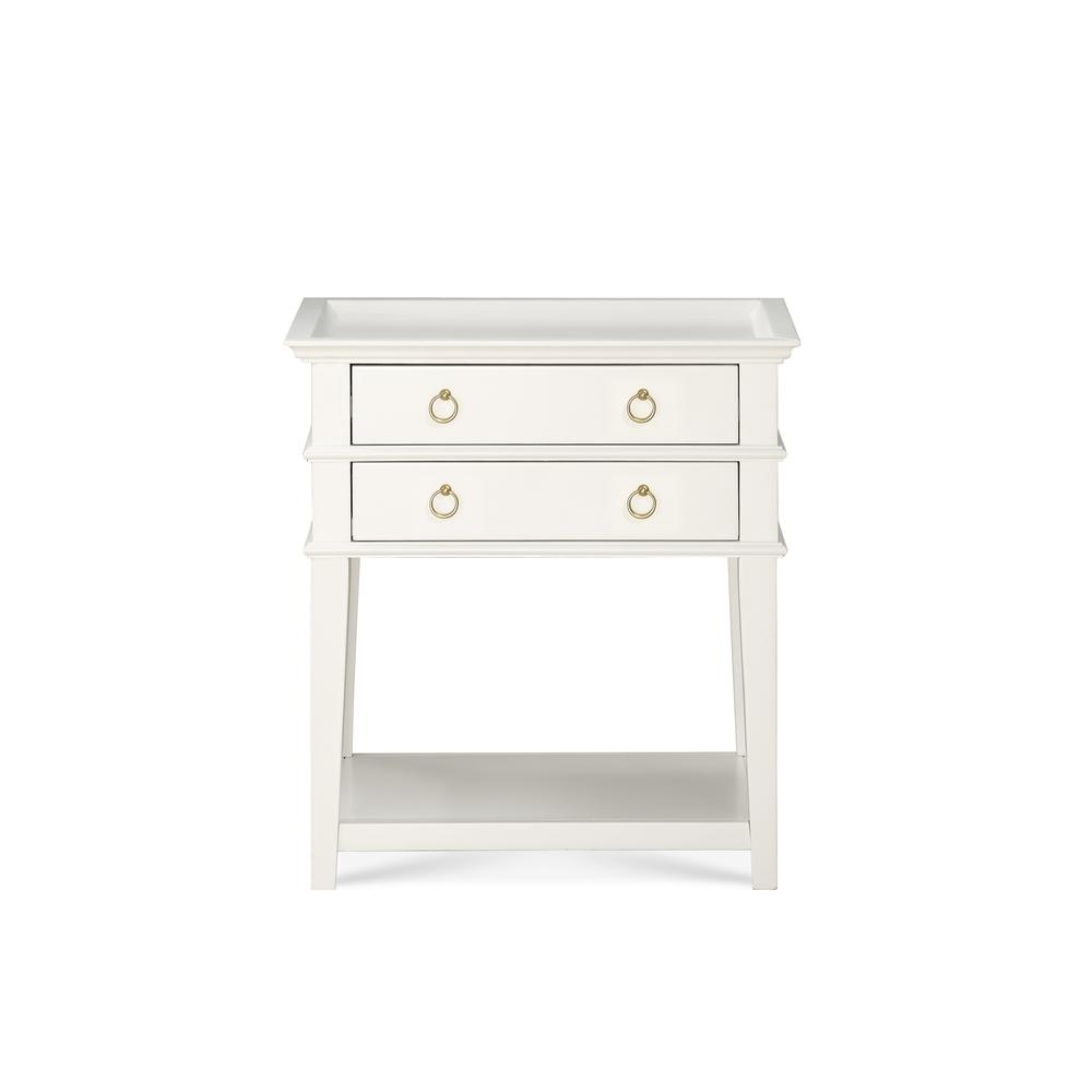 Clara White 2-Drawer Tray Top Nightstand