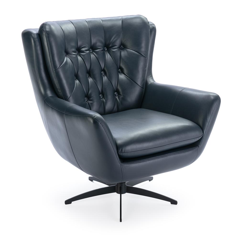 Clayton Midnight Blue Tufted Faux Leather Swivel Chair