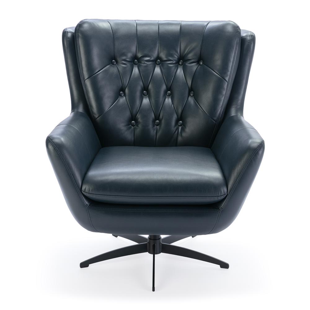 Clayton Midnight Blue Tufted Faux Leather Swivel Chair