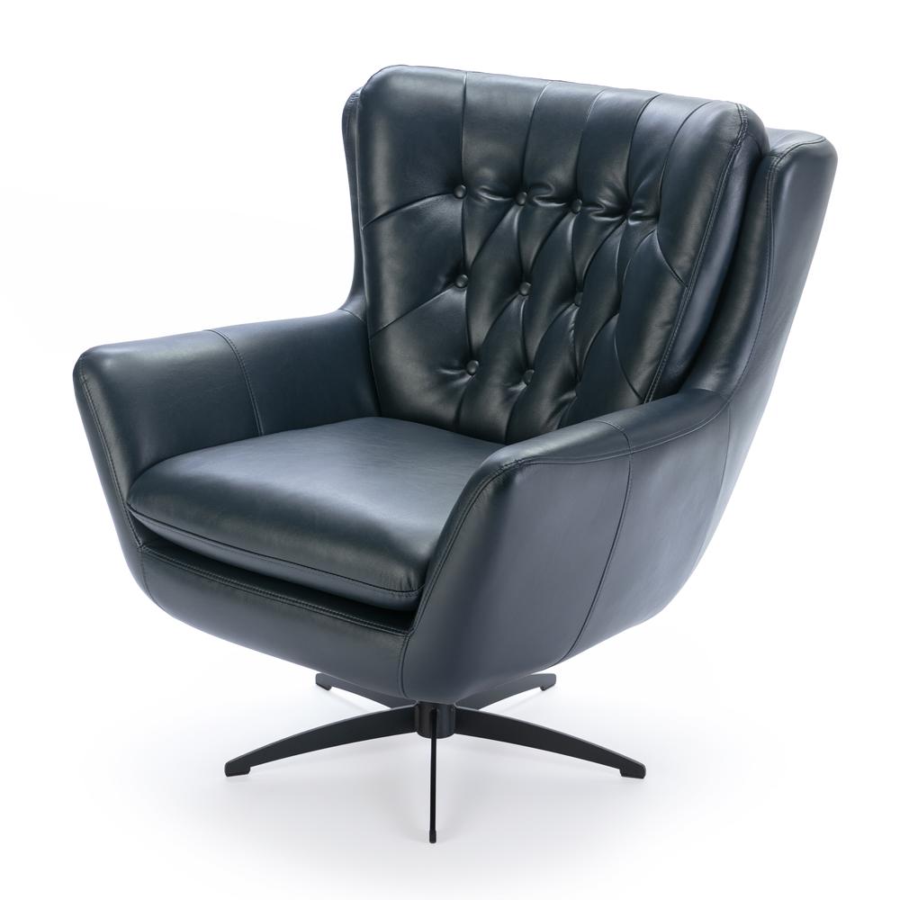 Clayton Midnight Blue Tufted Faux Leather Swivel Chair