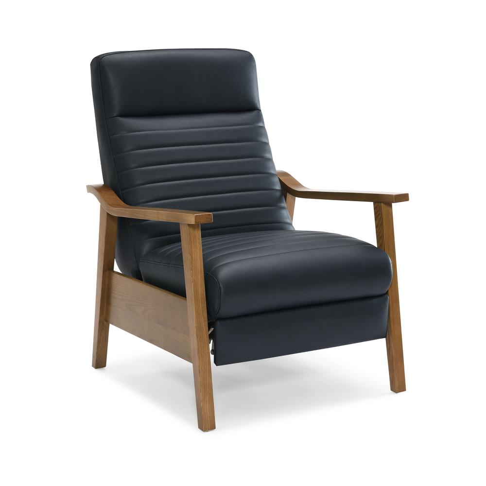 Arthur Wood Arm Push Back Recliner – Midnight Blue