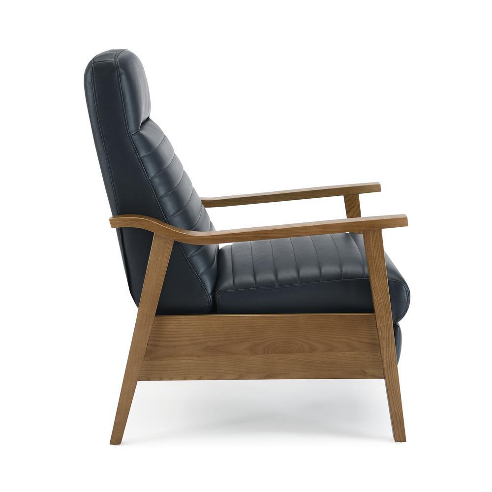 Arthur Wood Arm Push Back Recliner – Midnight Blue