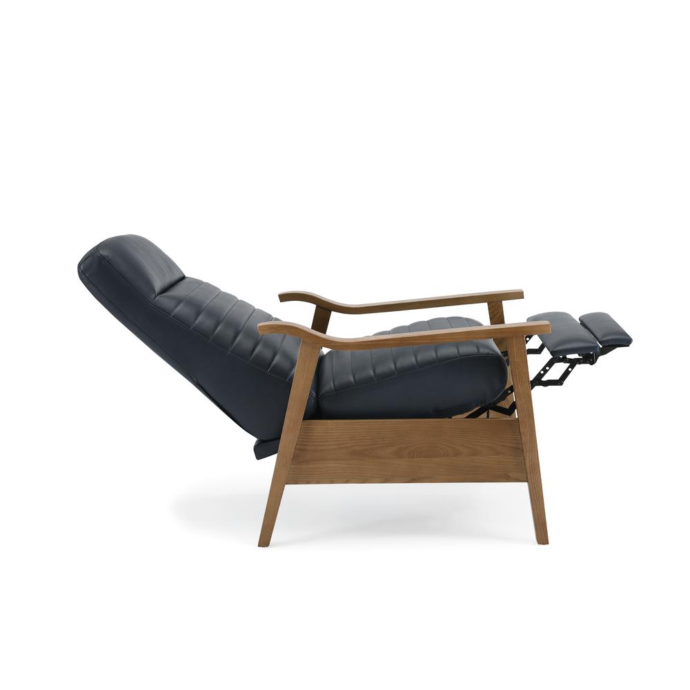Arthur Wood Arm Push Back Recliner – Midnight Blue