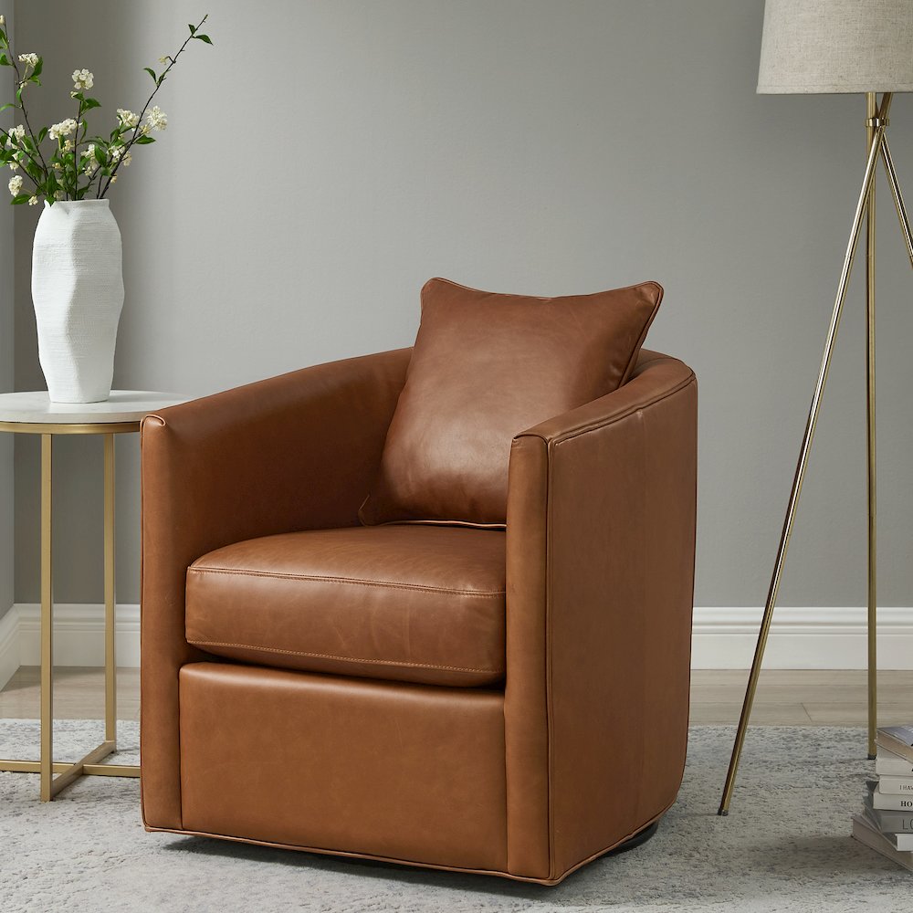Jamisan Brown Top Grain Leather Swivel Accent Chair