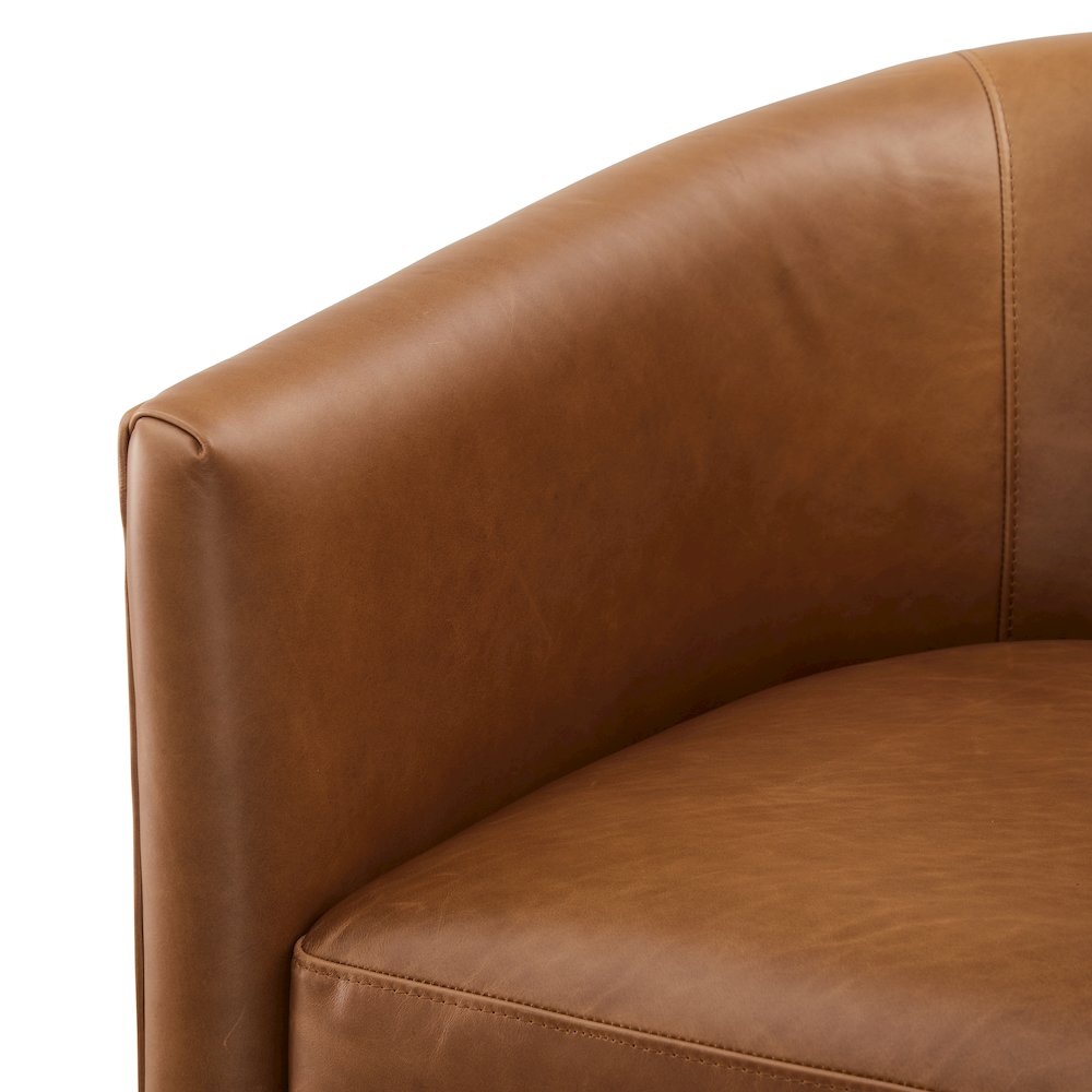 Jamisan Brown Top Grain Leather Swivel Accent Chair