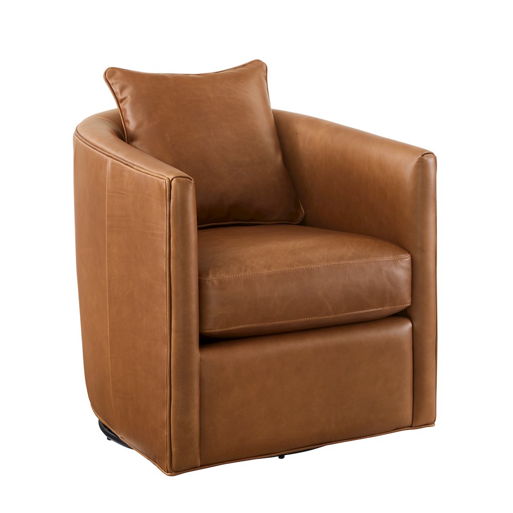 Jamisan Brown Top Grain Leather Swivel Accent Chair