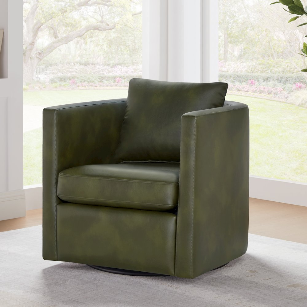 Sheldon Fern Green Faux Leather Swivel Barrel Chair