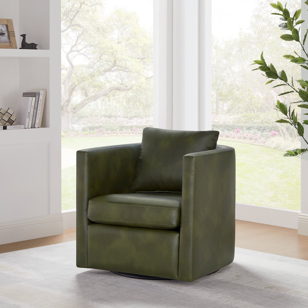 Sheldon Fern Green Faux Leather Swivel Barrel Chair