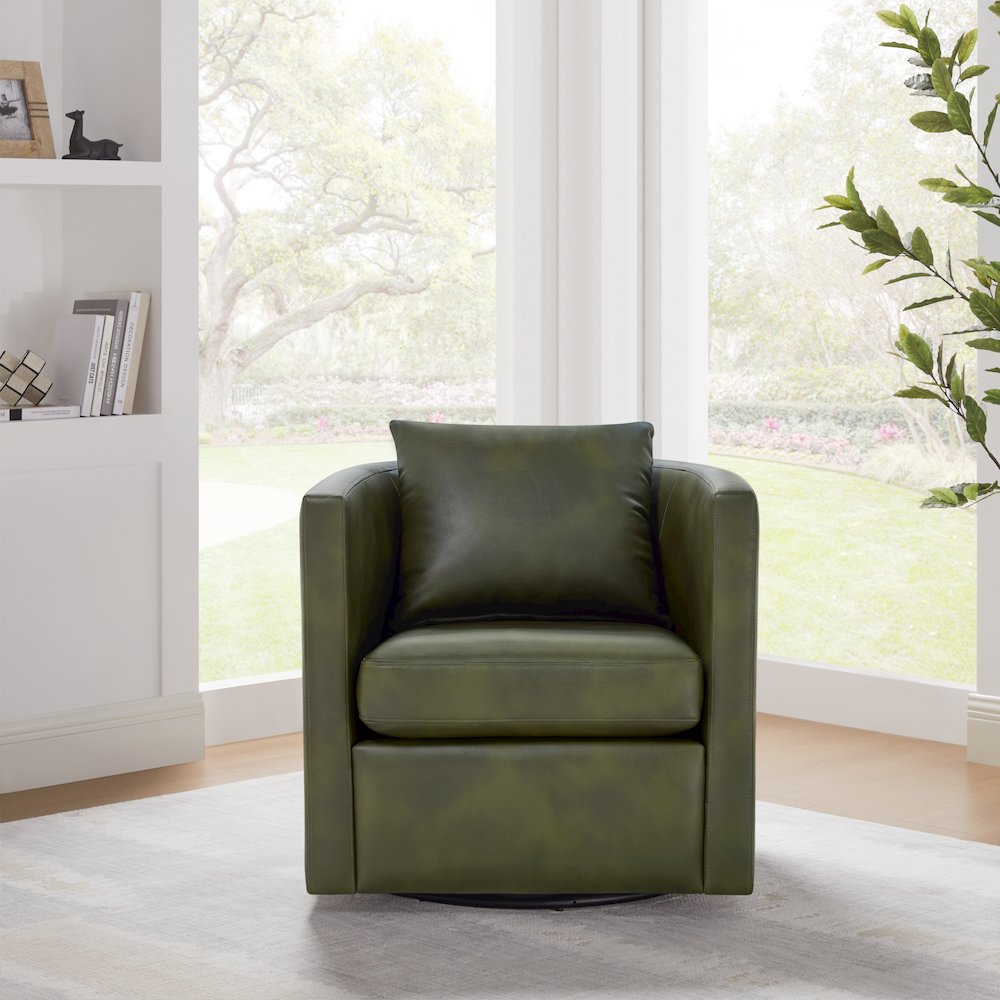 Sheldon Fern Green Faux Leather Swivel Barrel Chair