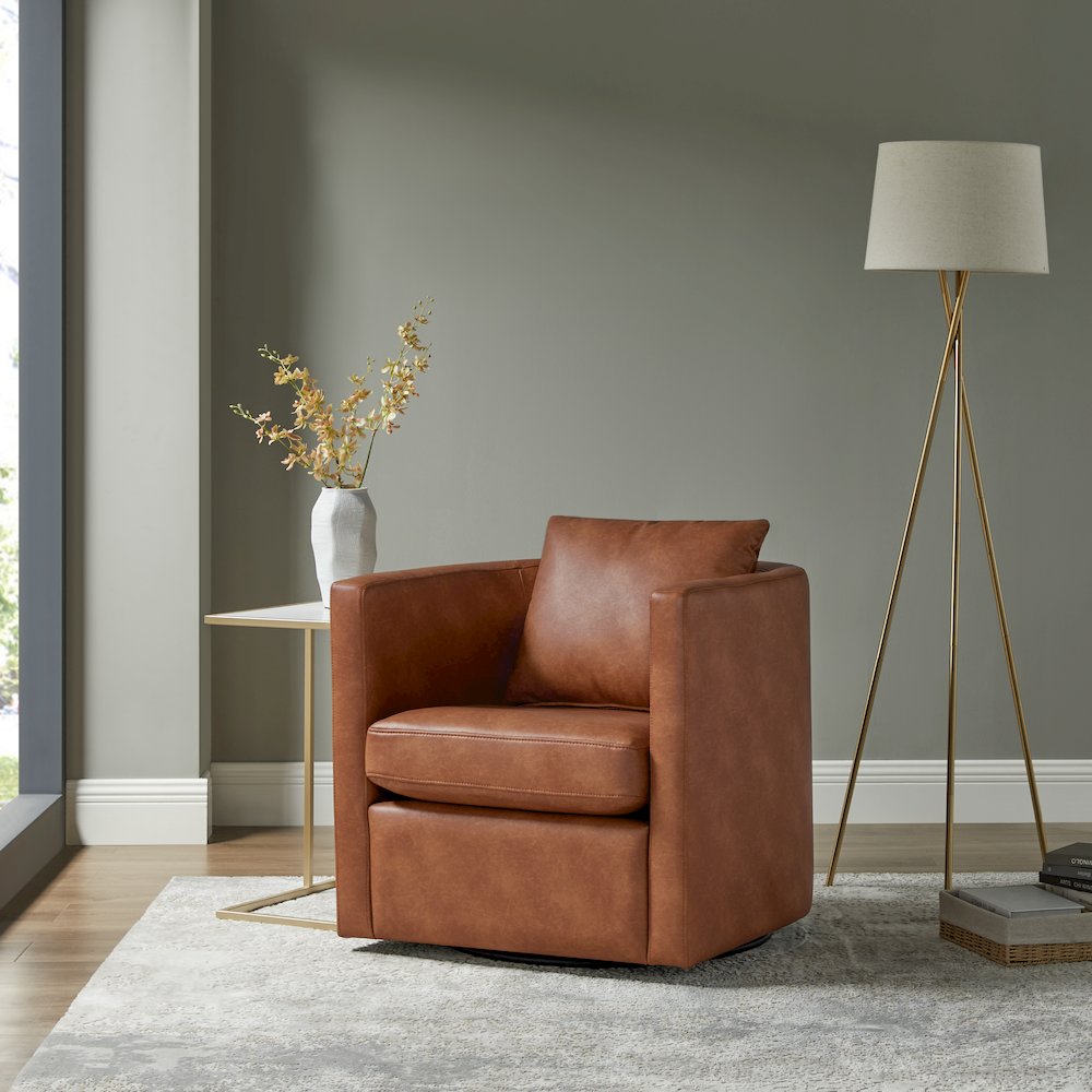 Sheldon Saddle Faux Leather Swivel Barrel Chair
