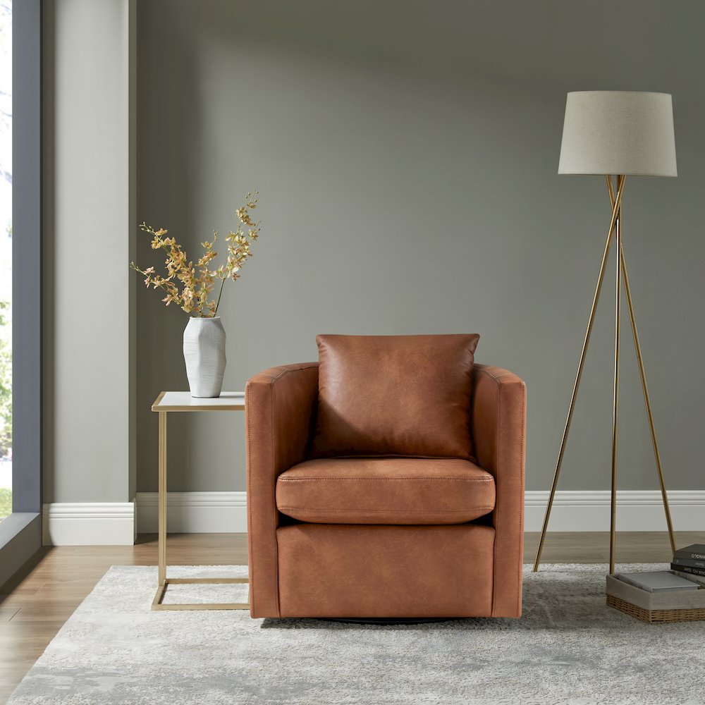 Sheldon Saddle Faux Leather Swivel Barrel Chair