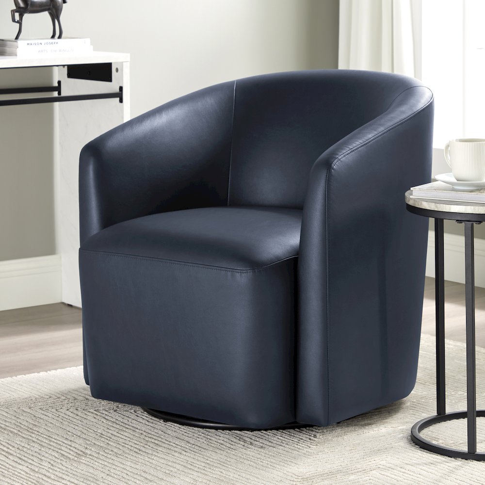 Amhurst Midnight Blue Faux Leather Swivel Barrel Chair