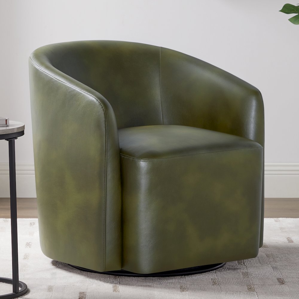 Amhurst Fern Green Faux Leather Swivel Barrel Chair