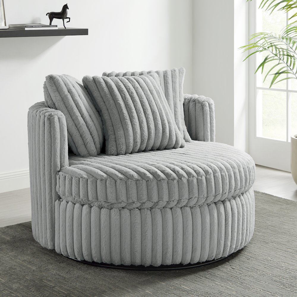 Meryl Ultra Plush Wide Cord-like Oversized Swivel Barrel Chair