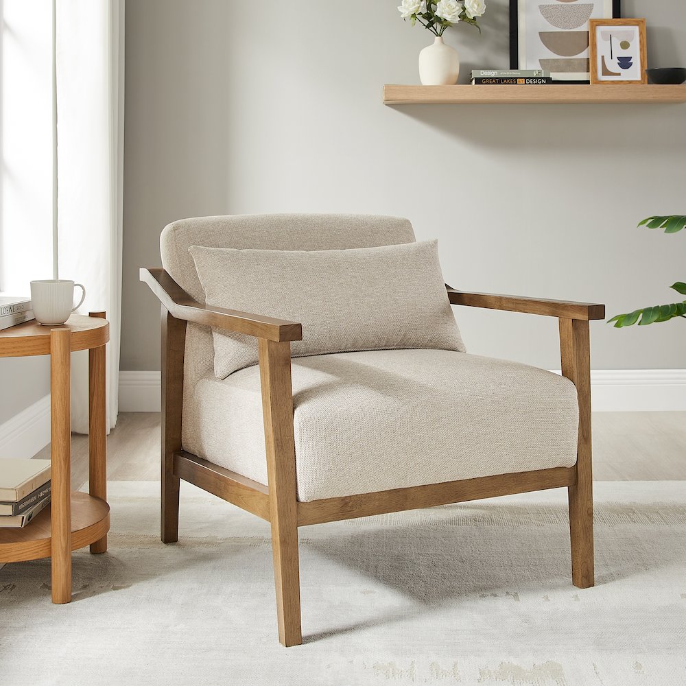 Rayn Wood Arm Accent Chair with Lumbar Pillow