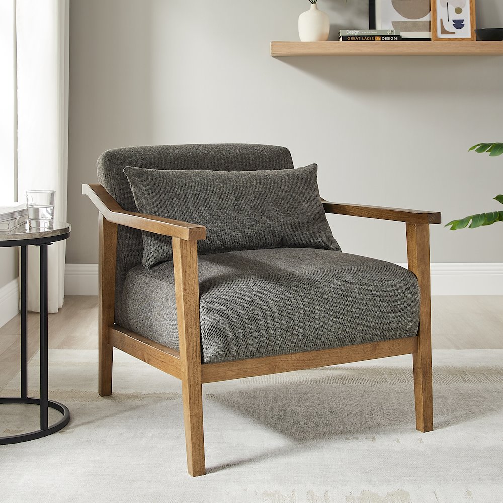 Rayn Wood Arm Accent Chair with Lumbar Pillow