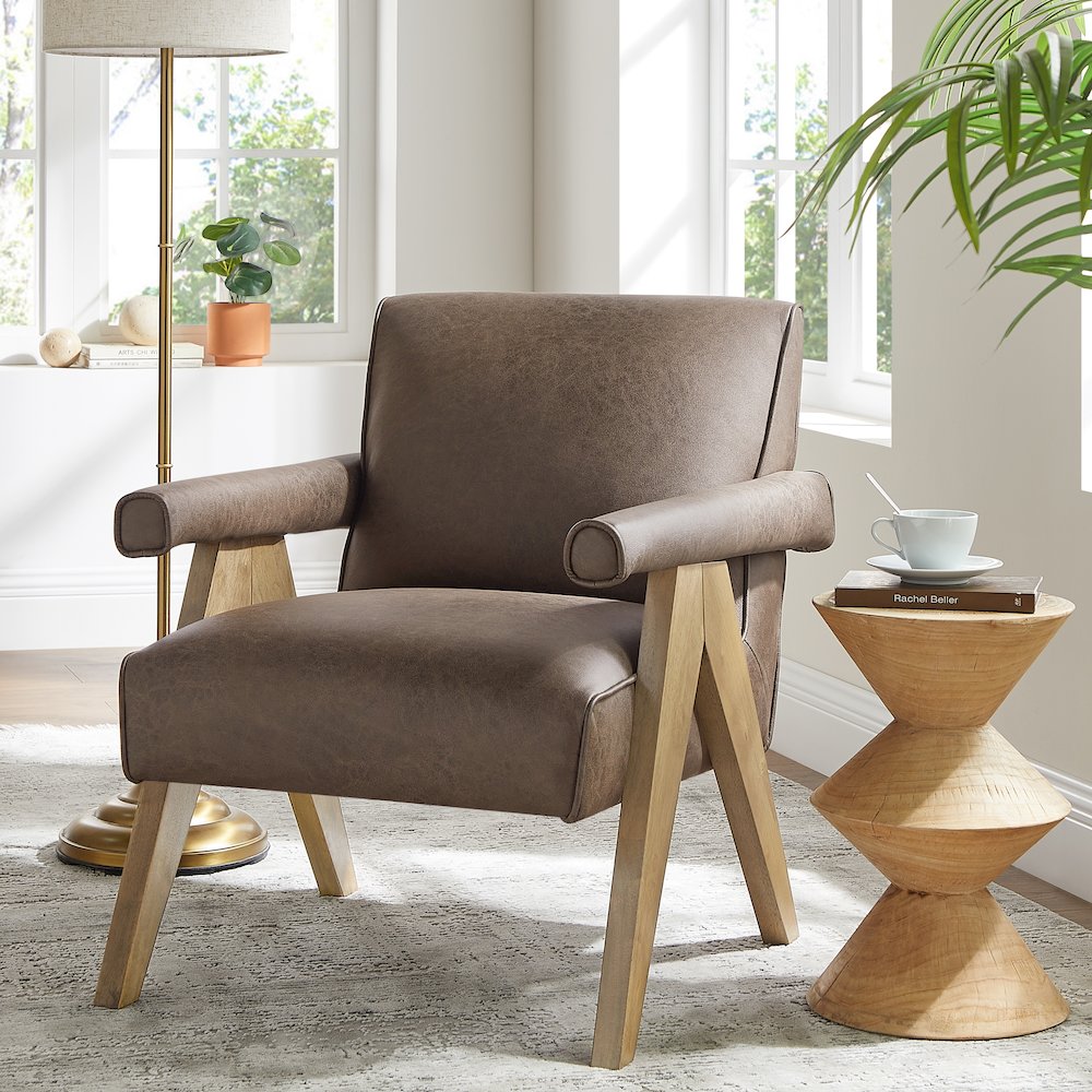 Navassa Modern Faux Leather Arm Chair – Espresso